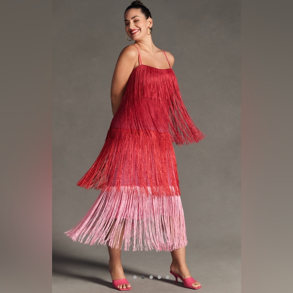 Anthropologie Let Me Be Tiered Fringe Ombre Dress